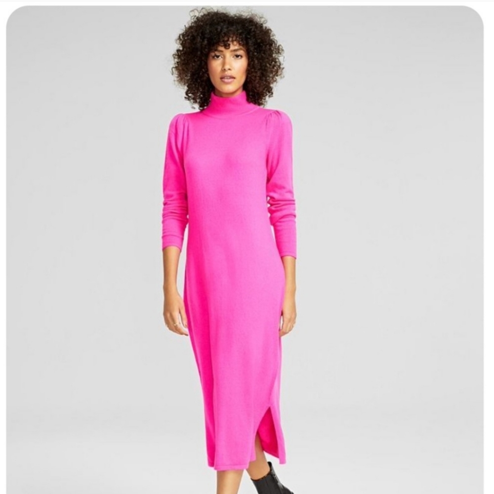 NWT 100% Cashmere Sweater Dress Pink midi turtleneck Valentine’s Day